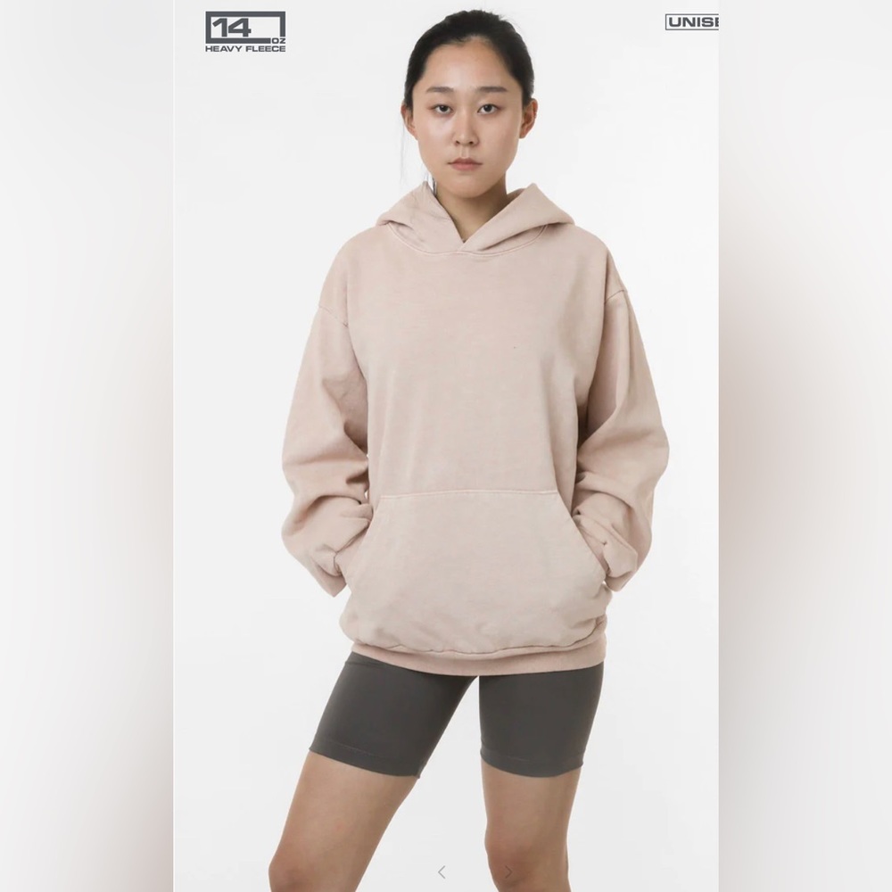 New Los Angeles Apparel Pigment Dye Rose Quartz Fleece Hooded Pullover XS 14 oz